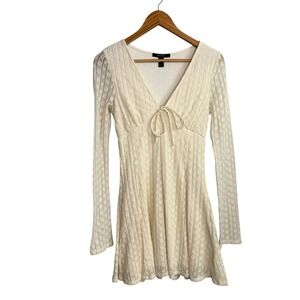 Forever 21 Womens Dress Medium White Floral Babydoll Dainty Fairy Boho Hippie